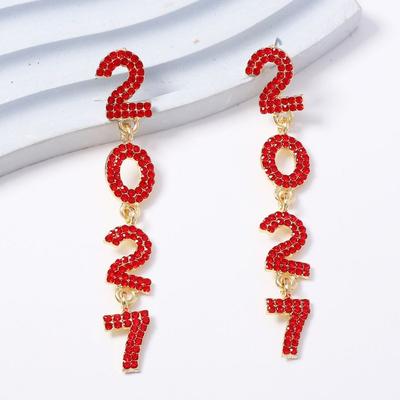 Shiny 2027 Digital Earrings Zircon Christmas Stud Earrings Happy New Year Earrings  Christmas Gift