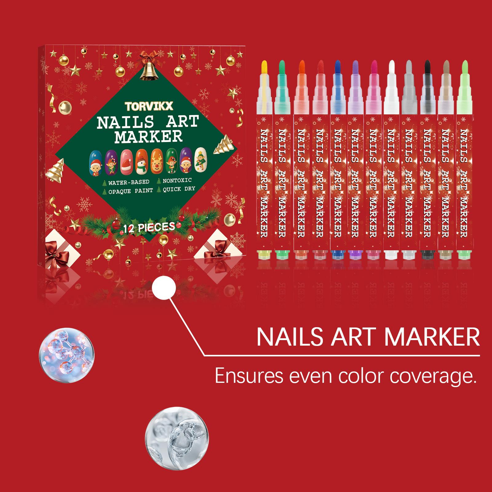 Набор из 12 рождественских ручек для нейл-арта DIY, быстросохнущие, для граффити, точек, линий, для рисования, росписи, DIY-нейл-арта China Mainland
