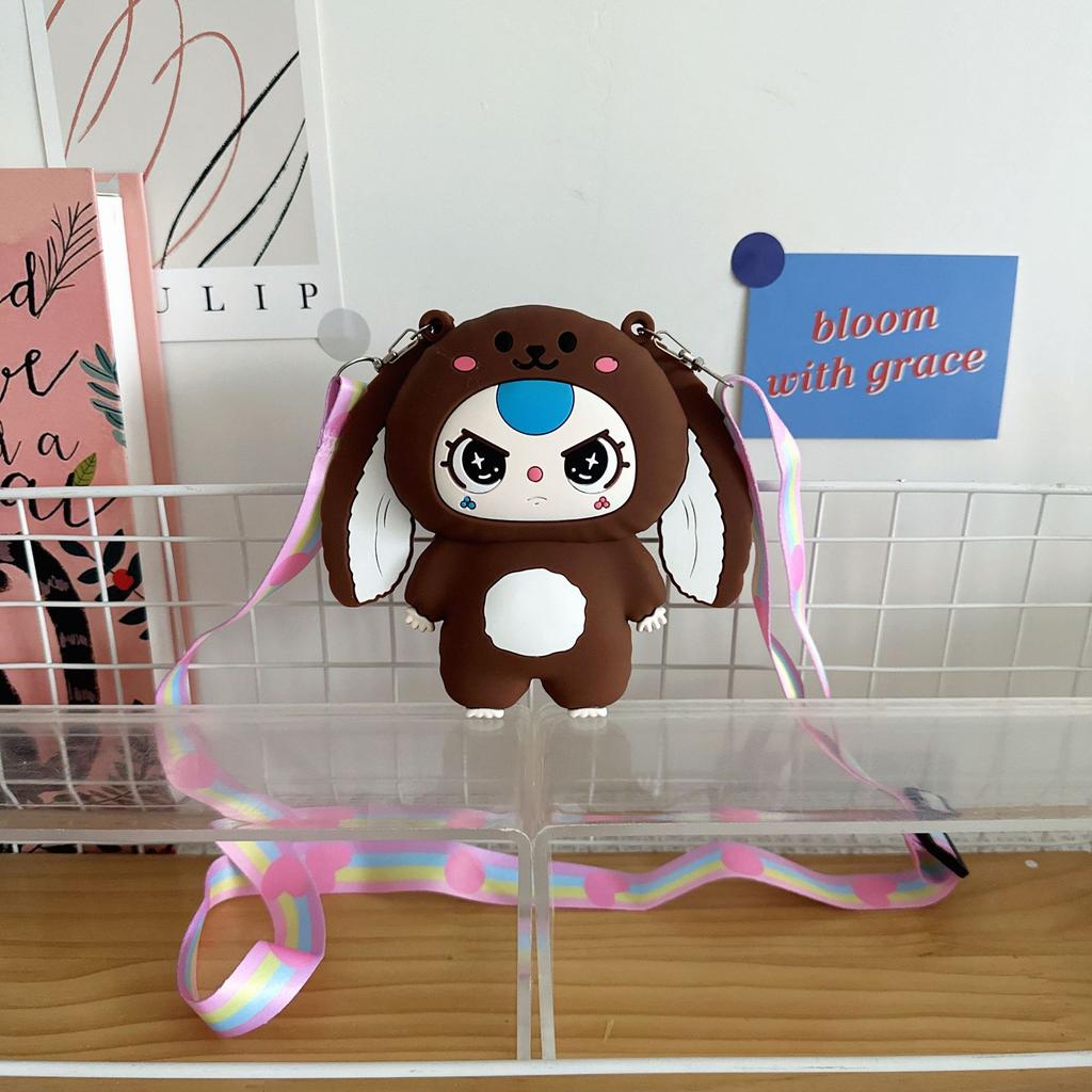 New Cute Children's Silicone Messenger Bag Cartoon Color Doll Boys and Girls Change Storage Bag Mini Earphone Bag