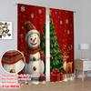 Set Of 2 Plane Printing Curtains Christmas Tree Snowman Deer Holiday Versatile Durable Polyester Without Rod Sheer Made