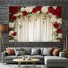 2D Red & White Rose Backdrop Cream Curtain Wedding Ceremony Background