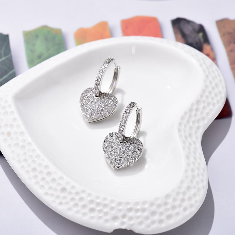 Luxury Romantic Love Heart Hoop Earrings For Women Zincon Crystal Geometric Gold Color Elegant Wedding Bride Earrings Jewelry