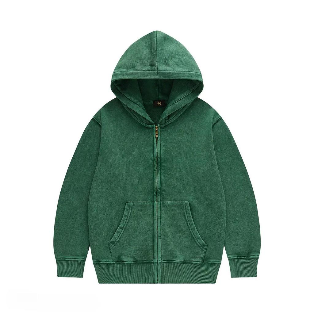 Odzież wierzchnia dla dzieci 2025 Jesień Modne Cool 350G Bawełna frotte Vintage Bluzy z kapturem na zamek Chłopcy Dziewczynki Casual Sportowe Topy Ubrania dla dzieci