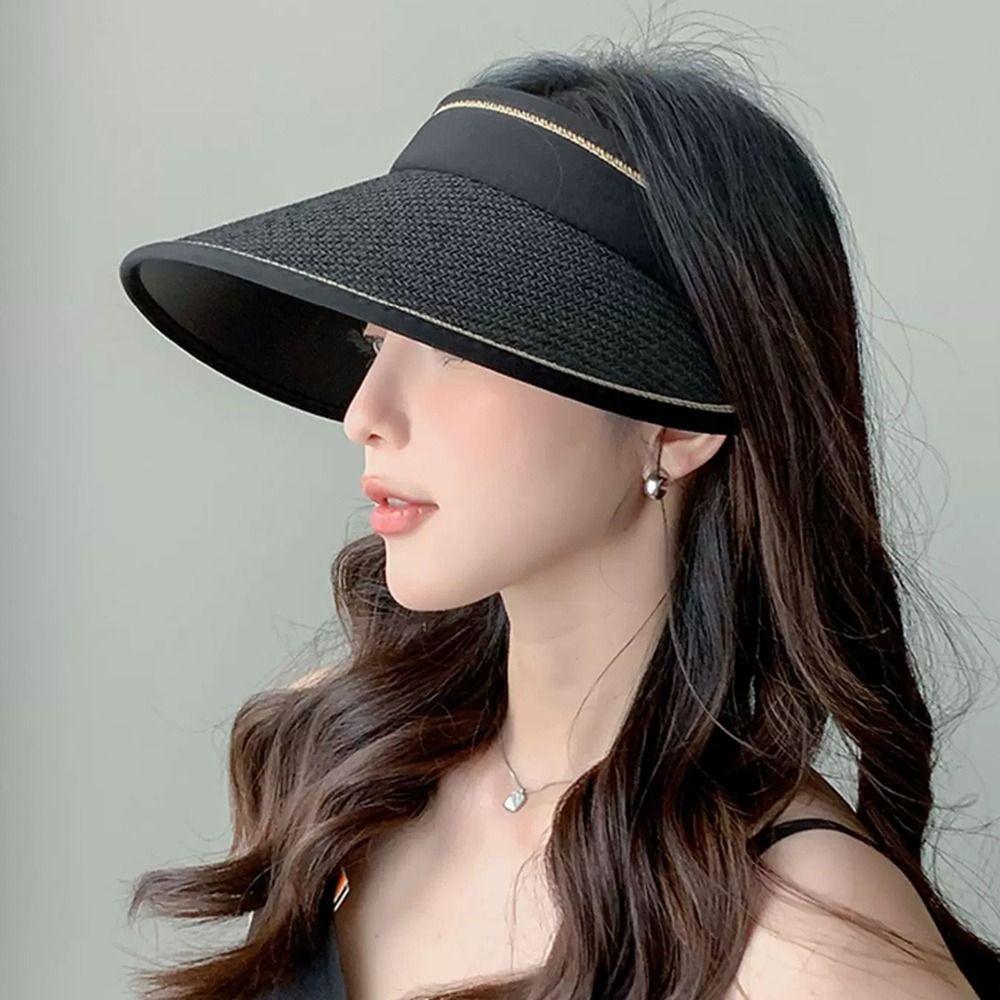 Plaited Design Foldable Bucket Hat Woven Straw Straw Hat Visor Design Beach Hat  Sun Protection