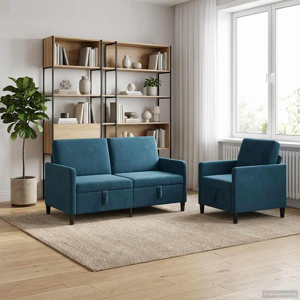 Sofa Set with Storage 2 pcs Blue Polyester