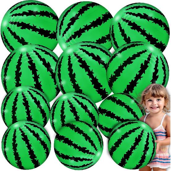 [ 10  +8   ] 12 Pack Watermelon Beach Balls Bulk, Inflatable Swimming Pool Toys Mini Beach Ball for Kids Birthday Party Favors Outdoor Summer Games
