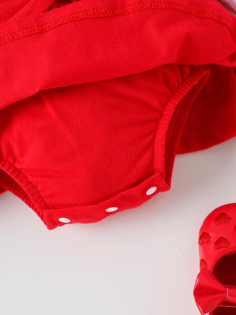 Romper-Set mit rotem Herzmuster und langen Ärmeln für Mädchen