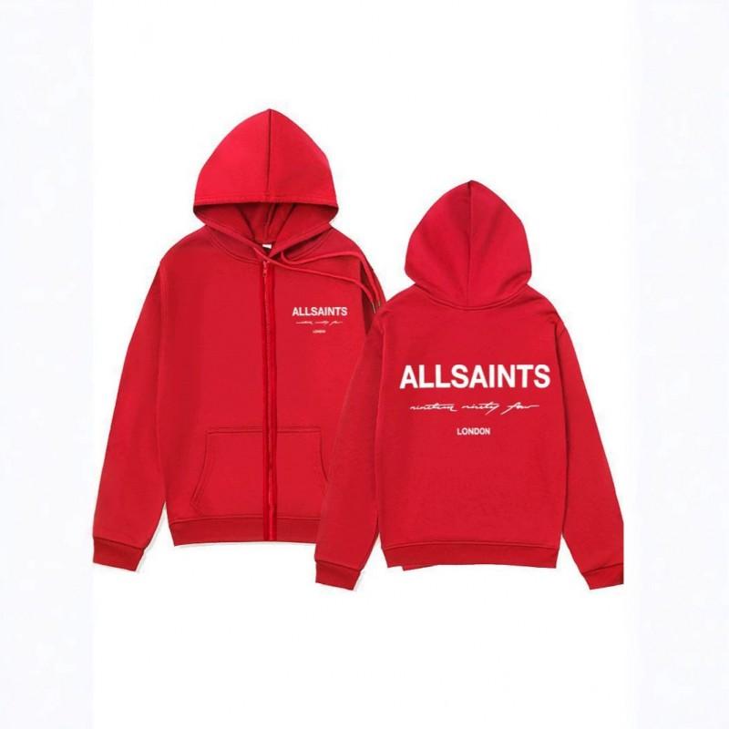 ALLSAINTS Letter Print Zip Up Hoodie Loose Drop Shoulder Casual Sweatshirt Men Women