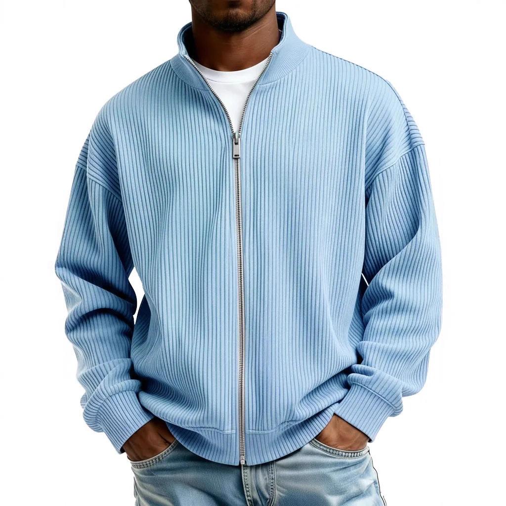 Мужская повседневная футболка на молнии с длинным рукавом свободного кроя осенняя мода стандартной посадки кардиган XXL небесно-голубой 2350₽