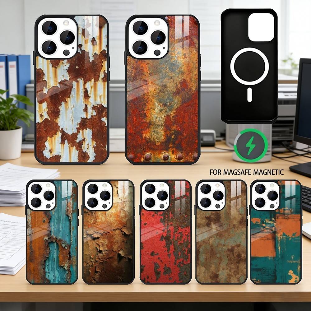 Industrial Style Retro Rusty Phone Case For iPhone17,16,15,14,13,12,11 Plus,Pro Magnetic with Magsafe Wireless Charging