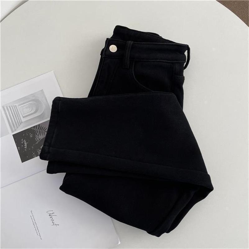 

Women s High Waist Fluffy White Jeans - Slimming Skinny Fit for Petite, Versatile Elastic Carrot Pants, Autumn/Winter 2025 25