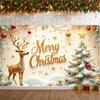Christmas Tree Display Festive Gold Holiday Background Festive Background Holiday Decorative Reindeer Banner For New Year Party