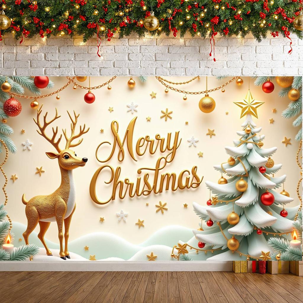 Christmas Tree Display Festive Gold Holiday Background Festive Background Holiday Decorative Reindeer Banner For New Year Party