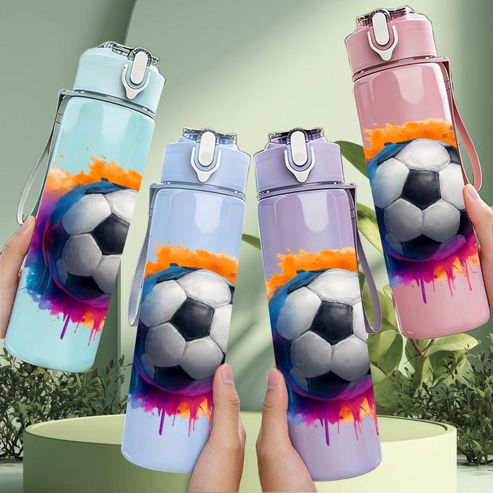 1PC Colorful Splash Soccer Ball Print 750ml Color Plastic Sports Water Bottle Leakproof Flip Straw Lid Suitable for Sports Office Home Use