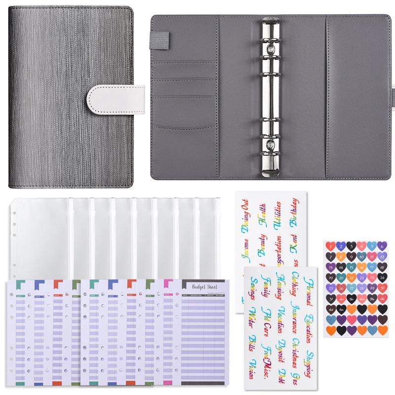 Gradient A6 6-Ring Loose-leaf Budget Binder with Zipper Pockets Cash Envelopes & Stickers for Financial Planning Gift Organizer