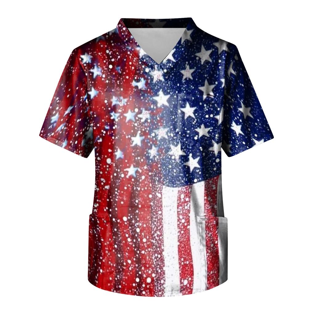 Men's Short Sleeve V-Neck  Print Chest Pocket Care Top