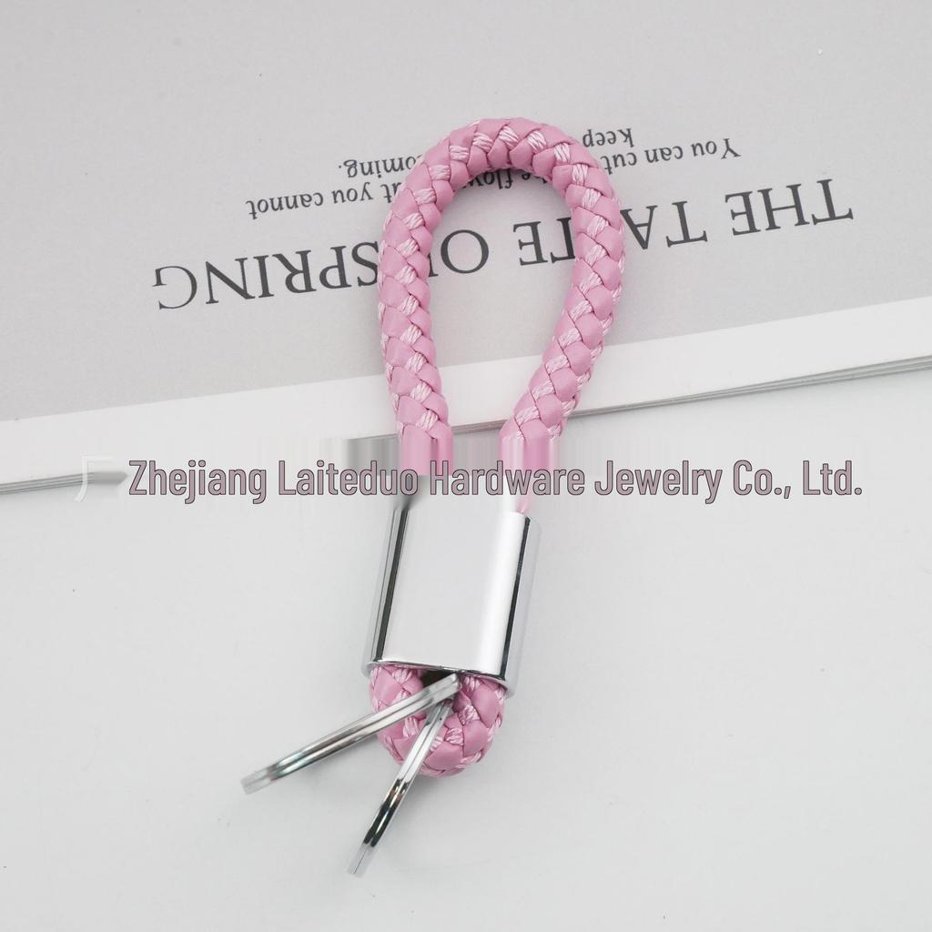 Universal Woven Leather Car Keychain with Double Rings