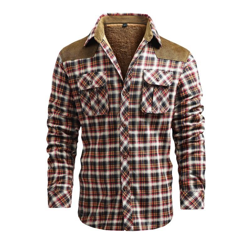 Fleece Verdickt Hemd herren Langarm Plaid Shirt Casual Werkzeug Jacke
