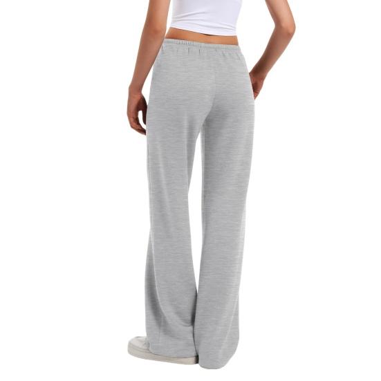 Women Pants Elastic High Waist Wide Leg Casual Trousers with Adjustable Drawstring Pockets Pure Color Loose Fit Long Pants