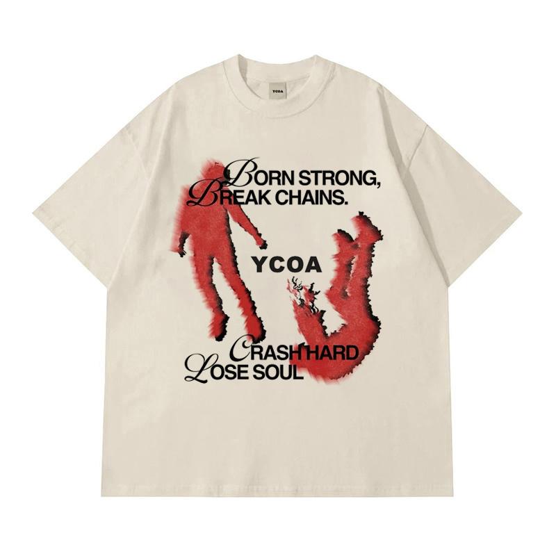 Mens TShirt DTG Print Shadow Graphic Cotton Harajuku Oversized Vintage Fashion Short Sleeve Tops Tees Y2k Streetwear Clothing