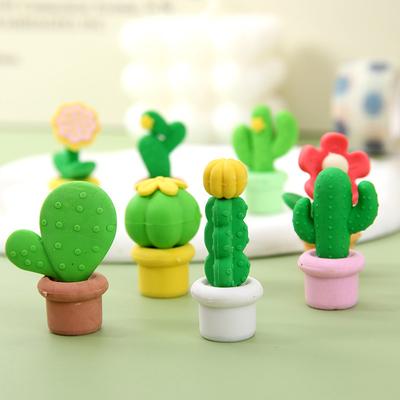 4Pcs Cute Cartoon Cactus Succulent Potted Shaped Eraser Less Crumb Pencil Eraser Primary School Student Stationery Supplies Gift