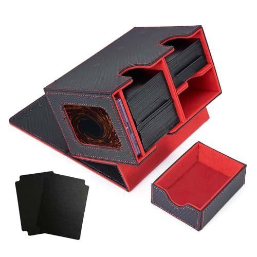 Deck Case, Trading Card Case, Card Display Window, Dice Organizer, Holds 200 Cards, Includes Two Dividers and One Magnetic Loader, Compatible with MTG
