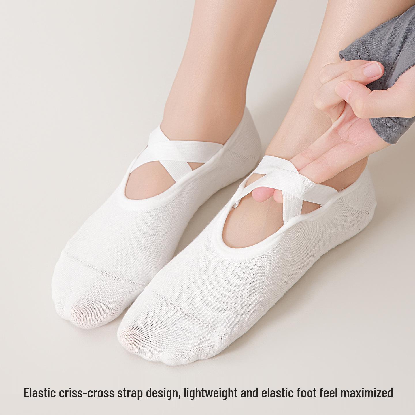 Backless Criss-Cross Strap Non-Slip Pilates Yoga Socks - Full Toe, Cotton, Fitness Studio Exclusive One Size