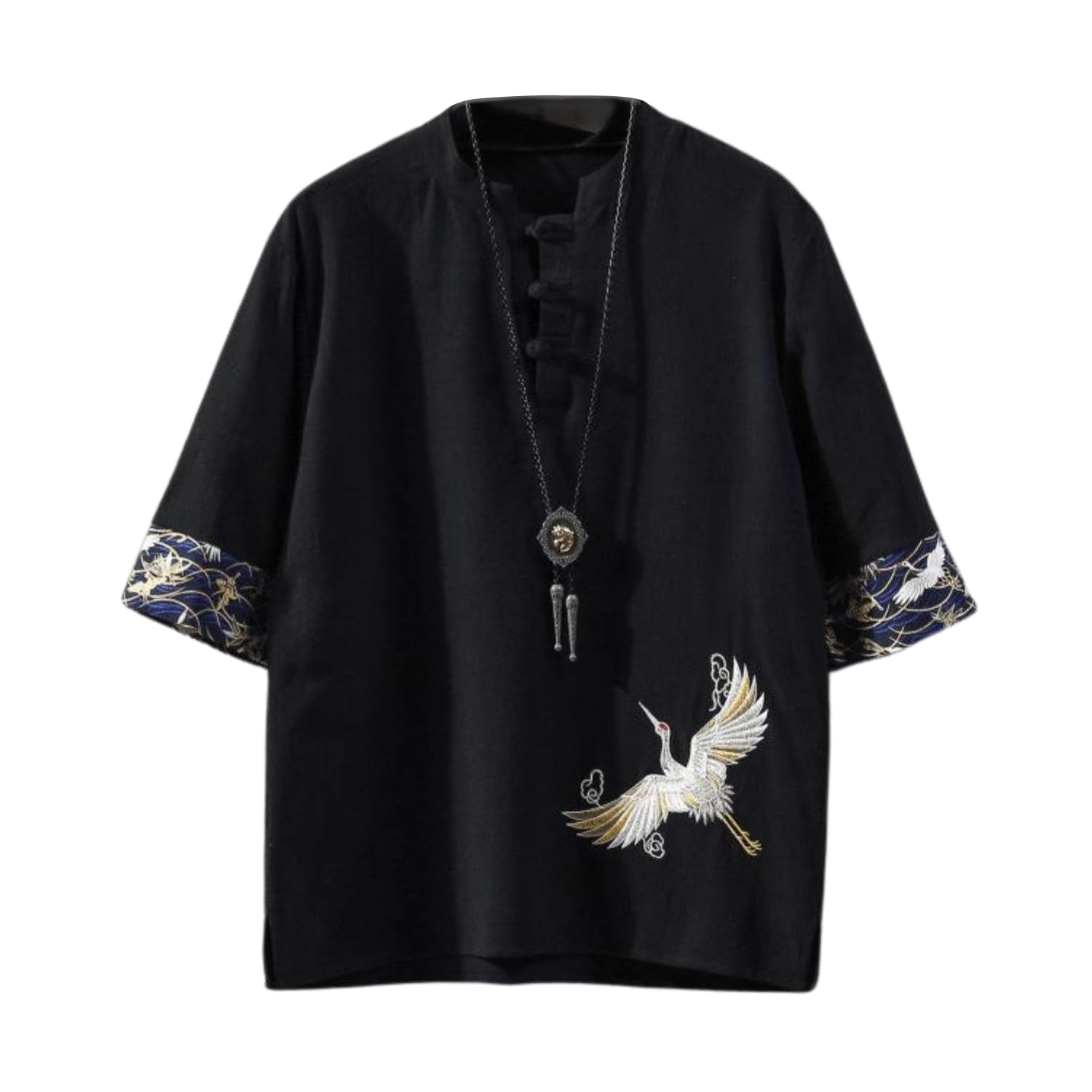 Summer Shirt Linen Shirt Short Sleeve Cotton Linen Japanese Style Japanese Pattern Embroidery Sleeve Sleeve Plus Size Casual Loose Stylish Plain