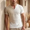 Męska Koszulka z Frędzlami Retro V-Neck Krótki Rękaw Stylowa Postrzępiona Letnia Koszulka na Imprezę Plażę Wakacje Siłownię