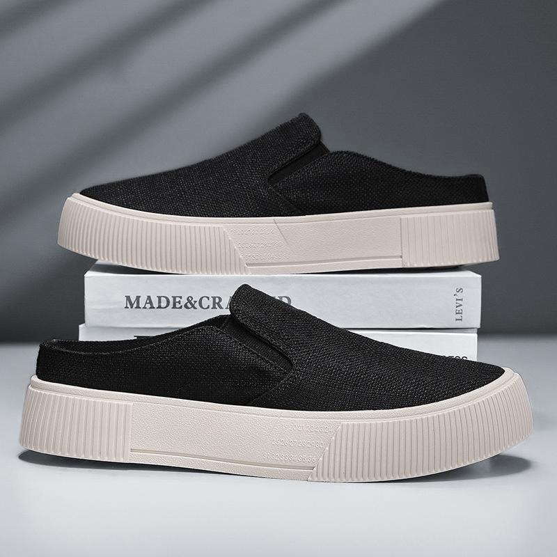 Summer Mesh Breathable Men's Shoes Trend Versatile Comfortable Simple Half Tray Fashion Board Shoes Personalized Black Pedal