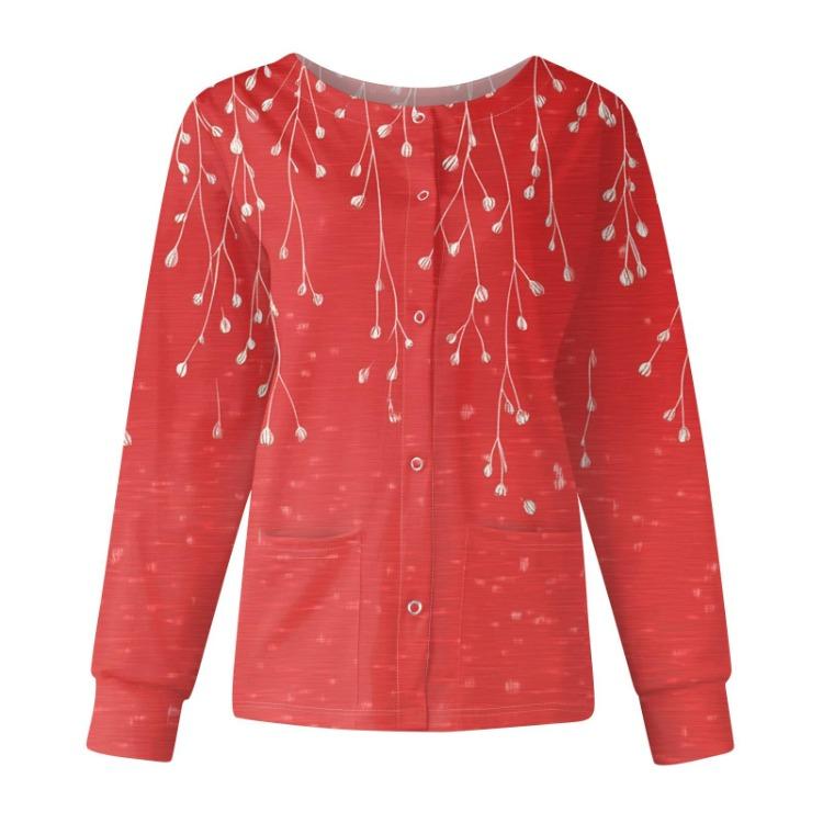 Women's Floral Printed Casual Long Sleeve Cardigan Top Single Breasted Protective Clothing