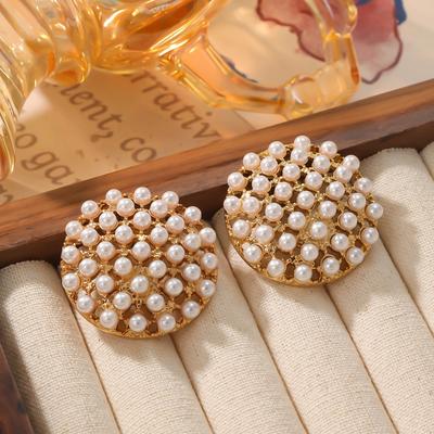 Morning Dew Flower Stamen "original Retro Handmade Full Set Pearl Round Earrings French High-end Light Luxury Matching