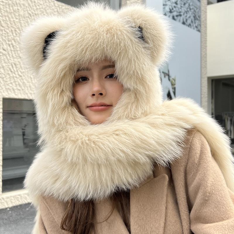 

Осенне-зимняя новая женская шапка-шарф, все в одном, из двух частей, сетчатая красная, фото из фильма, теплая, утолщенная, лисья, плюшевая шапка-шарф