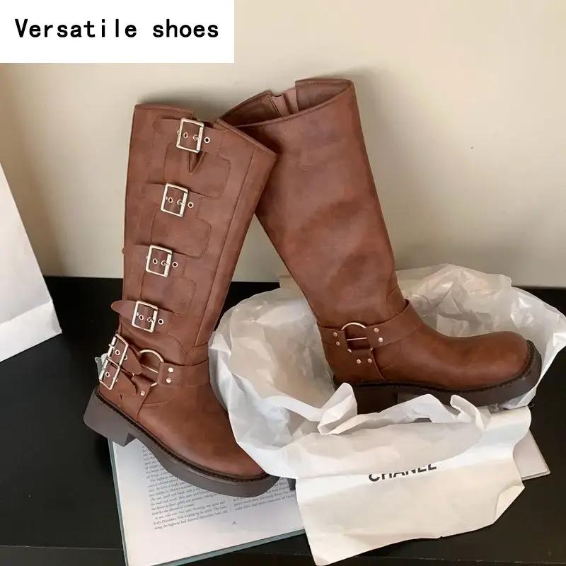 Winter High Women Boots Fashion Metal Decoration Knee High Boots  Female Autumn Winter Girl's Knight Boots Shoes