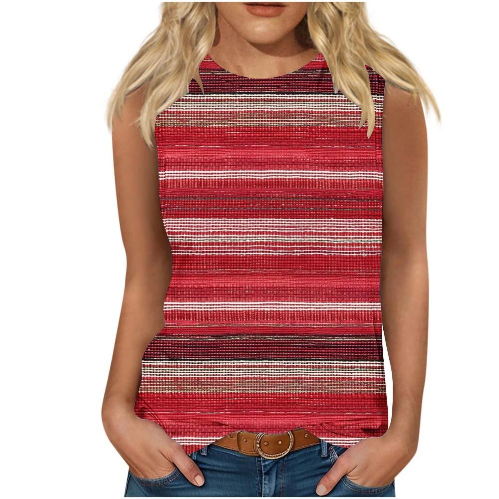 Bunte Streifen 3D-Druck Tanktops Damen Neu O-Ausschnitt Lässige Weste Schulterfrei Y2k Elegant Ärmelloses Top Camisole Damenbekleidung