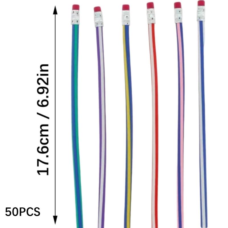 50PCS Soft Twistable Pencils Safe PVC Materials Great For Students Artists Classroom Supplies Colorful Striped Pattern