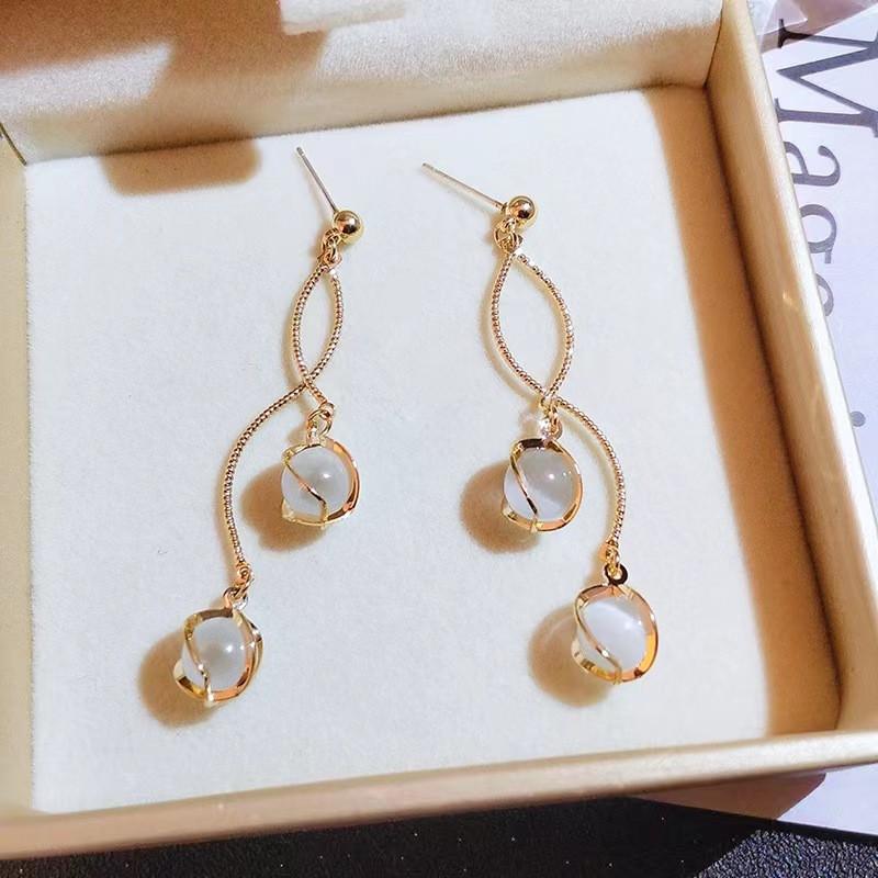 New Fashion Korean Oversized White Pearl Drop Earrings for Women Girls Bohemian Golden Round Zircon Wedding Earring Jewelry Gift