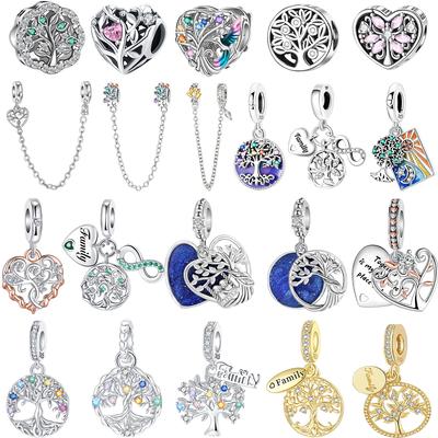 Original Copper Lucky Tree Of Life Charms Heart Beads Safety Chain Pendants Fit Bracelet Necklace Diy Jewelry Gift
