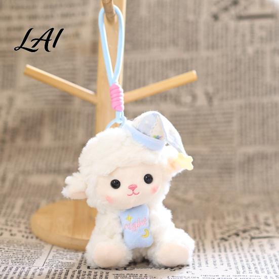 Cute Animal Pendant for Backpack Goodnight Sheep Plush Keychain Sleepy Lamb Stuffed Toy with Nightcap Nursery Decor Hanging Soft Fluffy Bag