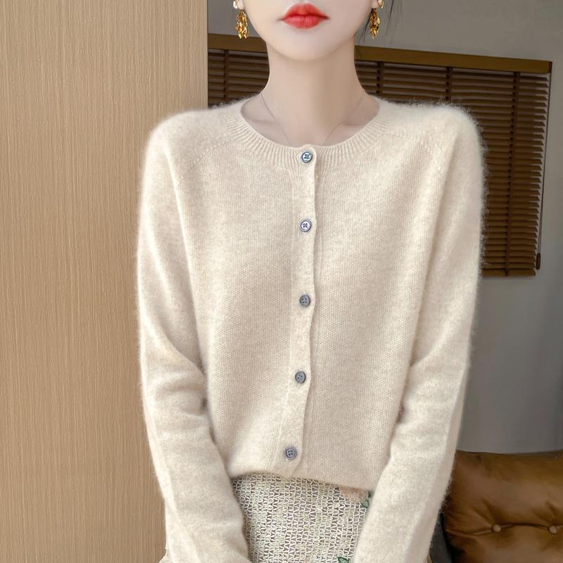 Qinghe Cashmere Women's 30% Cashmere Cardigan - Soft & Warm Wool Blend Sweater