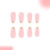 24Pc Middle Length Glitters Fake Nail Gold Trim French Tips Press On Nail Pink Blush Design ABS Constructions