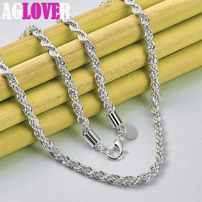 925 Sterling Silver 16/18/20/22/24 Inch 4mm Twisted Rope Chain Necklace Jewelry