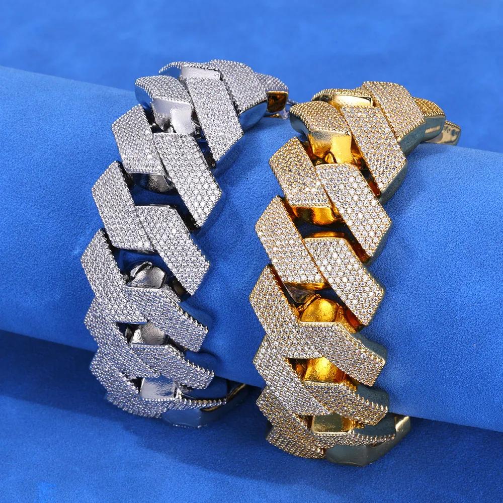 Thick Heavy 15mm Two Rows Prong Setting Cuban Link Chain Iced Out Hip Hop White/18k Gold Plated Necklace Jewelry Women Men Gifts