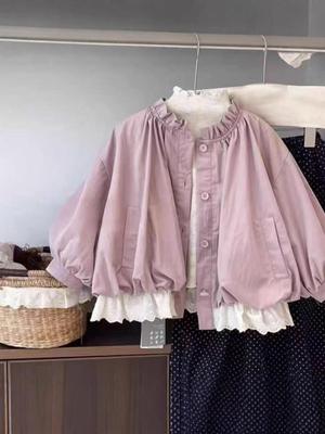 Mädchen Koreanischer Laternenärmel Knospenmantel - 2025 Frühling/Herbst Kindermode Kurz Mori Stil Windjacke