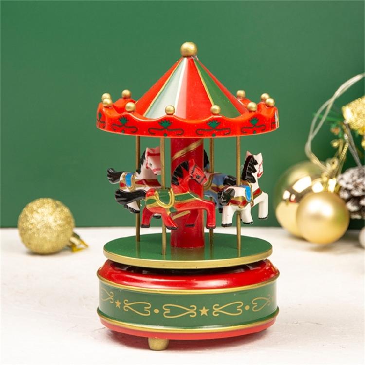 Hand Cranked Christmas Musical Carousels Box Ornament Wind Up Mechanism Music Box Ideal Gift Holiday Festives Decoration