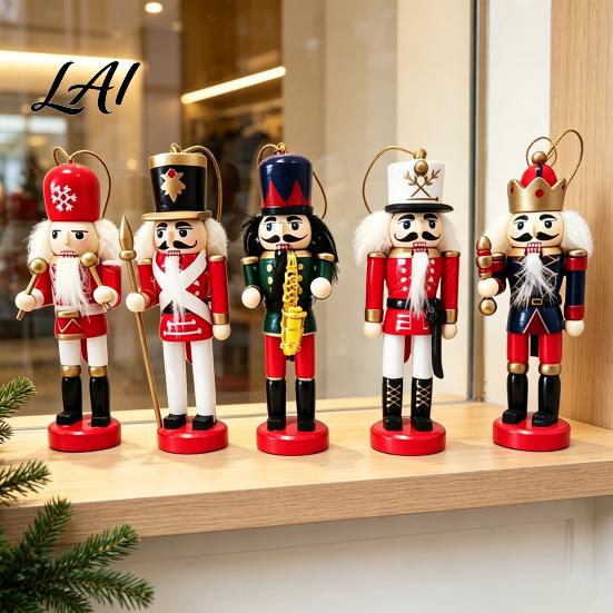 Indoor Seasonal Display Items 5Pcs Christmas Wooden Nutcracker Ornaments Handmade Soldier Figurines with Hanging Rope Ornaments Classic Pendants for