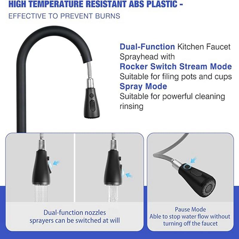 Matte Black Kitchen Sink Faucet Pull Out Kitchen Sink Mixer Tap Stream Sprayer Head 360° Rotation Hot Cold Faucet