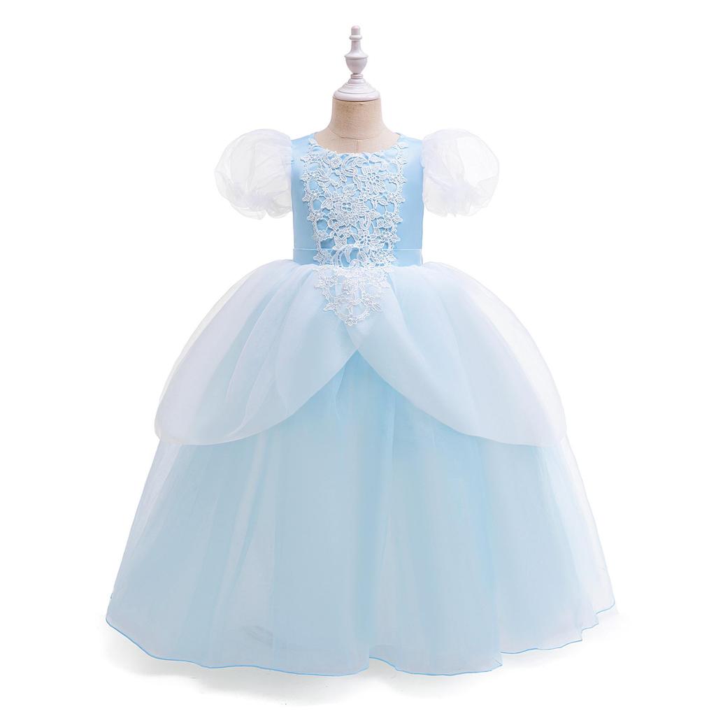 European and American Cinderella Princess Dress - Girls' Puff Sleeve Frozen Elsa Cosplay Costume for Festivals