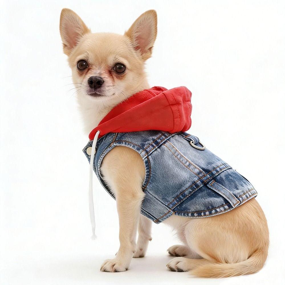 Cool Spring Dog Hoodies with D-Ring Puppy Harness Coat Dog Jean Jacket Vest For Small Medium Dogs