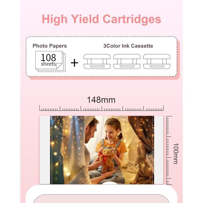 Papier Photo - Aken - KP-108IN - 108 Feuilles - Compatible Canon Selphy - 3 Cartouches d'Encre